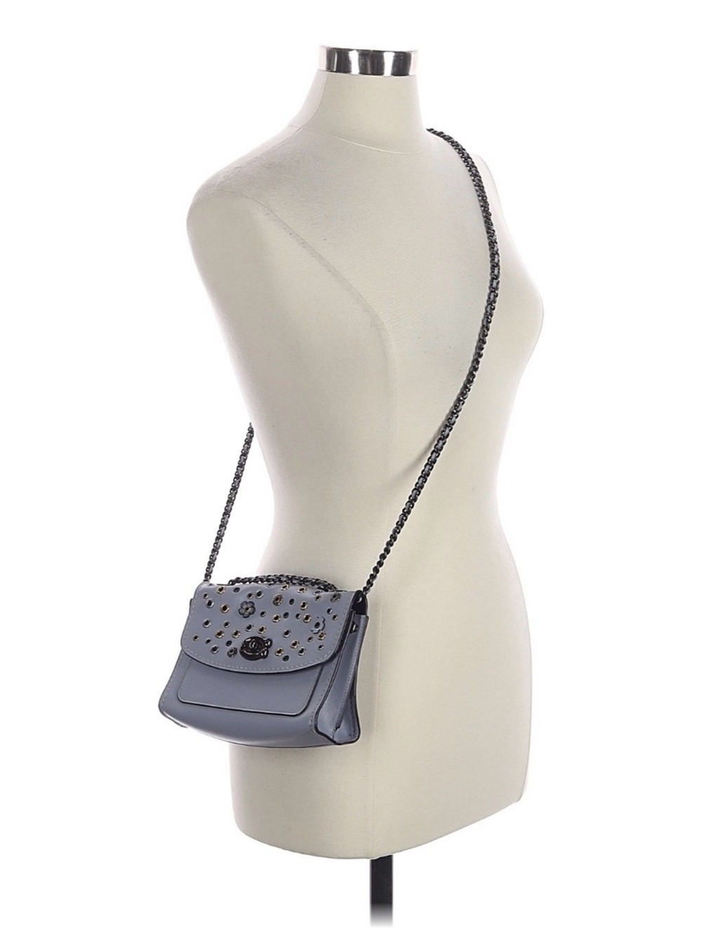 Coach Parker 18 Floral Eyelet Crossbody with rivets - Aqua Blue - Picture 2 of 9